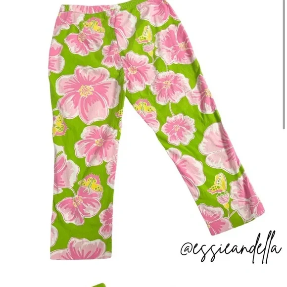Lilly Pulitzer Women’s Cropped Straight Leg Pants Lavish Hibiscus Flowers - Picture 2 of 10